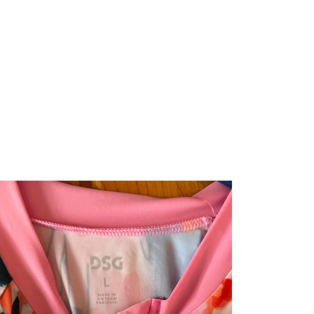 DSG Girls Large Pink Abstract Print Quarter Zip Long Sleeve Rash Guard Swim Top - Picture 3 of 3